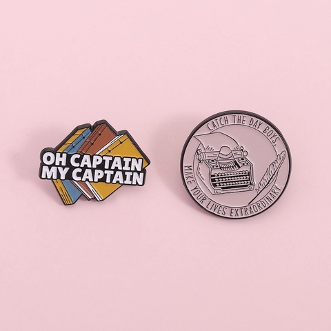 Literary Enamel Brooch Pin Set Zinc Alloy Typewriter Stacked Books Quote Badge Jewelry For Backpack Clothes Decoration Gift