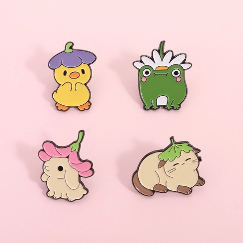 Simpatico Set di Spille in Smalto con Animali dei Cartoni Animati in Lega Laccata Rana Coniglio Gatto Anatra per Zaino Abbigliamento Cappello Gioielli Regalo