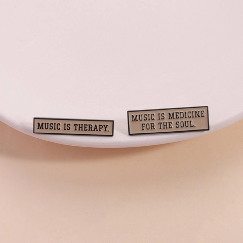 Music Is Medicine For The Soul Enamel Pin Therapy Quote Rectangular Metal Badge Zinc Alloy Brooch Jewelry Gift