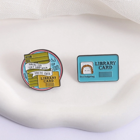 Fun Library Theme Enamel Pins Zinc Alloy Cartoon Hedgehog Book Brooches Library Card Lapel Pin For Bag Clothes Gift