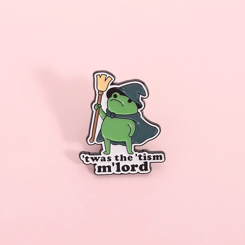 Süßer Grüner Frosch Zauberer Emaille Pin Lustiger Slogan Zaubererhut Umhang Besen Zinklegierung Brosche Abzeichen Für Kleidung Taschen Schmuck Geschenk