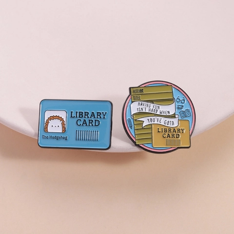 Fun Library Theme Enamel Pins Zinc Alloy Cartoon Hedgehog Book Brooches Library Card Lapel Pin For Bag Clothes Gift