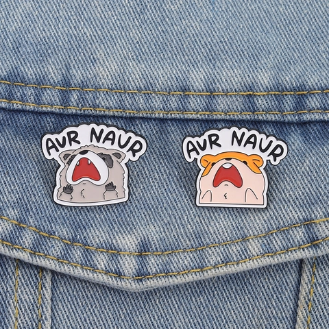 Pin's en Émail Dessin Animé Raton Laveur Hamster Criant Aur Naur Meme Broche Animale en Alliage de Zinc Badge Décoratif