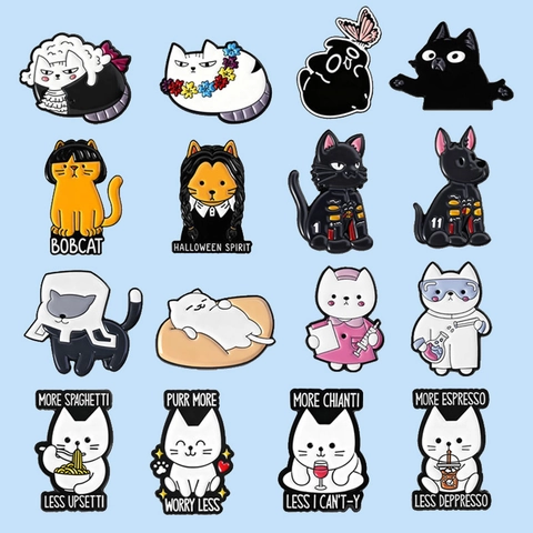 Funny Cartoon Cat Enamel Brooch Zinc Alloy Cute Animal Text Pins Wednesday Style Nurse Doctor Cat Badge For Clothing Bags