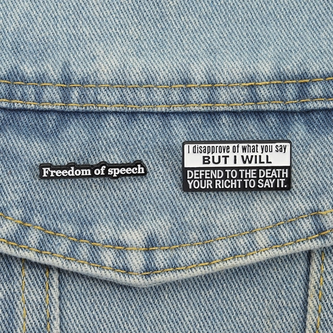 Freedom Of Speech Enamel Brooch Pin Minimalist Black White English Phrase Quote Zinc Alloy Lacquered Badge Unisex Clothing Accessory
