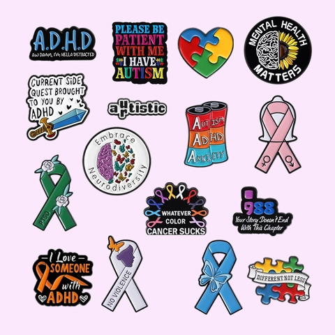 Καρφίτσα Σμάλτου Mental Health Awareness Σήματα από Κράμα Ψευδαργύρου για ADHD Αυτισμό PTSD Καρκίνο Υποστήριξη Κοσμήματα Γυναίκες Άνδρες