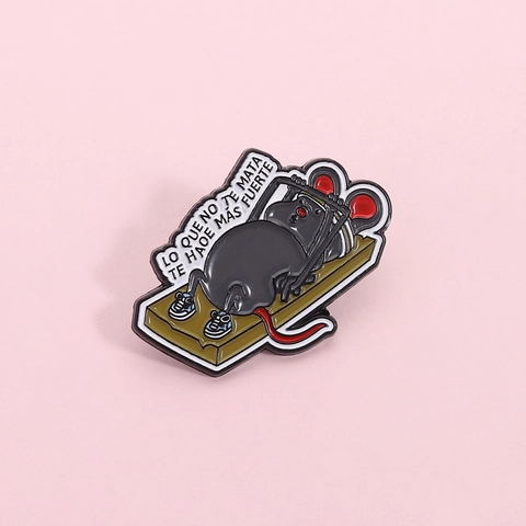 Broche de Esmalte Ratón Fitness Press de Banca Frase Motivacional en Español Joyería de Aleación de Zinc Regalo