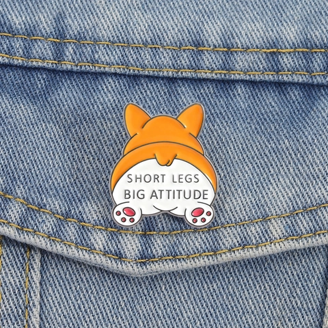 Simpatica Spilla in Smalto a Forma di Sedere di Corgi Cartone Animato Divertente Short Legs Big Attitude in Lega di Zinco per Vestiti