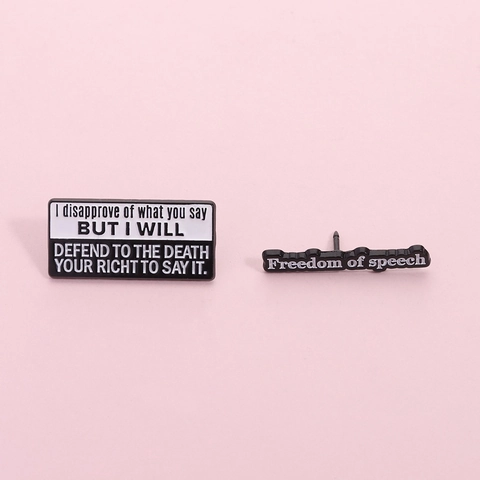 Meinungsfreiheit Emaille Pin Zinklegierung Schwarz Weiß Zitat Schriftzug Brosche Statement Abzeichen Kleidung Schmuck