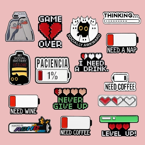 Insigne en Émail Drôle Batterie Sociale Pixel Jeu Cœur Barre de Vie Broche Alliage de Zinc Badge en Métal pour Vêtements Sacs Cadeau Unisexe