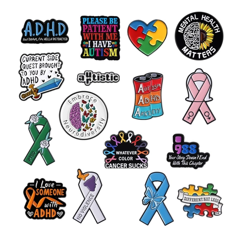 Spilla in Lega di Zinco Smalto Sensibilizzazione Salute Mentale Autismo ADHD Nastro Consapevolezza Puzzle Cervello Distintivo Gioielli Regalo