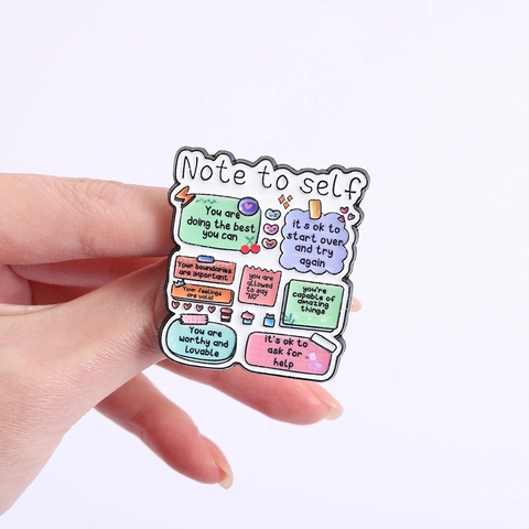 Broche de Esmalte Inspirador Note To Self Aleación de Zinc Insignia de Tarjeta de Letras de Colores para Mochila Ropa