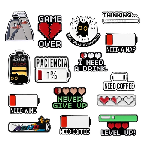 Insigne en Émail Drôle Batterie Sociale Pixel Jeu Cœur Barre de Vie Broche Alliage de Zinc Badge en Métal pour Vêtements Sacs Cadeau Unisexe
