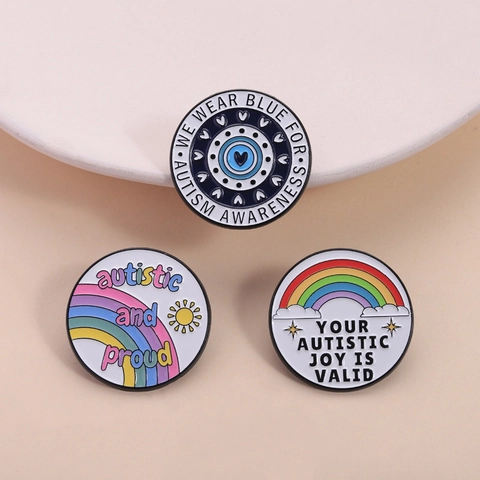 Enamel Pin Autism Awareness Badge Zinc Alloy Round Rainbow Heart Lapel Pin Brooch For Clothing Backpack Decoration Jewelry