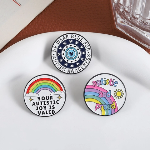 Enamel Pin Autism Awareness Badge Zinc Alloy Round Rainbow Heart Lapel Pin Brooch For Clothing Backpack Decoration Jewelry