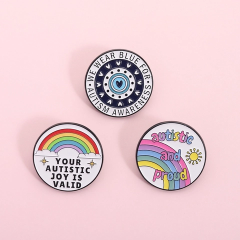 Autism Awareness Enamel Pin Zinc Alloy Rainbow Sun Heart Round Metal Badge Brooch Backpack Clothes Charity Event Gift