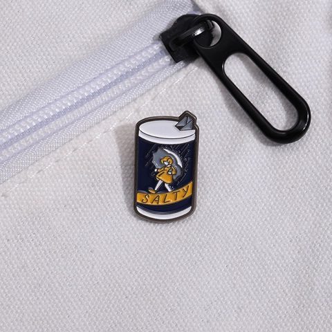Cute Cartoon Salt Can Alloy Enamel Pin Yellow Raincoat Girl With Umbrella Pattern Salty Metal Badge Brooch For Backpack Hat Gift