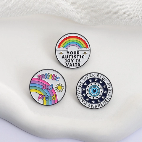 Autism Awareness Enamel Pin Zinc Alloy Rainbow Sun Heart Round Metal Badge Brooch Backpack Clothes Charity Event Gift