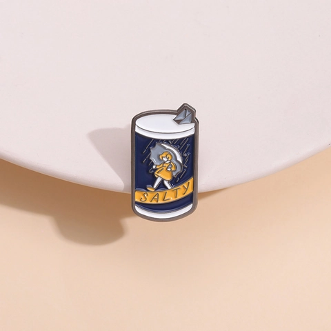 Cute Cartoon Salt Can Alloy Enamel Pin Yellow Raincoat Girl With Umbrella Pattern Salty Metal Badge Brooch For Backpack Hat Gift