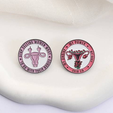 Feministische Emaille Pin Badge Uterus Floral My Body My Choice Slogan Zinklegierung Runde Brosche Damen Schmuck Geschenk