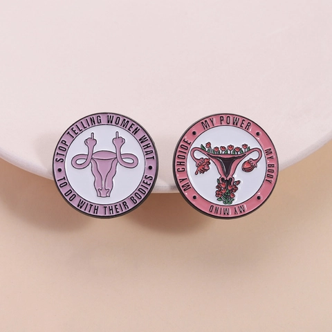 Feministische Emaille Pin Badge Uterus Floral My Body My Choice Slogan Zinklegierung Runde Brosche Damen Schmuck Geschenk