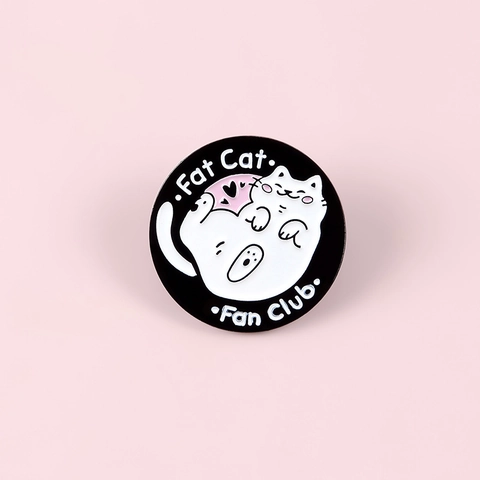 Niedliche Fat Cat Fan Club Emaille Pin Runde Legierung Brosche Abzeichen Für Kleidung Taschen Rucksäcke Mode Schmuck Geschenk