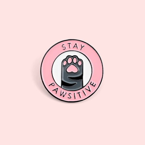 Stay Pawsitive Katzenpfote Emaille Pin Süße Runde Legierung Brosche Abzeichen Für Kleidung Taschen Hüte Cartoon Tier Schmuck Zubehör