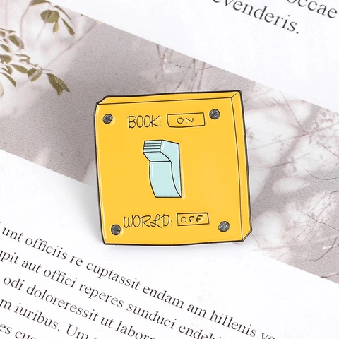 Creative Book On World Off Yellow Switch Enamel Pin Funny Alloy Brooch Personality Jewelry For Clothes Backpack Decoration