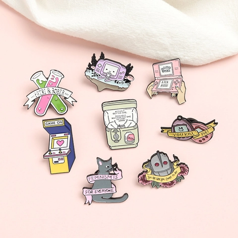 Retro Alloy Enamel Brooch Personalized Cartoon Game Console Badge Creative Lab Test Tube Robot Jewelry For Bags Clothes