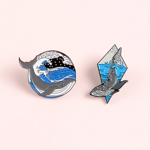 Creative Whale Alloy Enamel Brooch Marine Wave Round Rhombus Badge Personality Clothing Backpack Accessories Jewelry Gift For Women Men