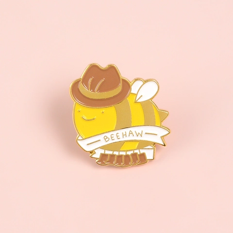Cartoon Creative Cute Cowboy Bee Enamel Pin Alloy Brooch Badge With Beehaw Lettering For Clothes Backpack Hat Unisex Jewelry
