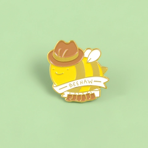 Cartoon Creative Cute Cowboy Bee Enamel Pin Alloy Brooch Badge With Beehaw Lettering For Clothes Backpack Hat Unisex Jewelry