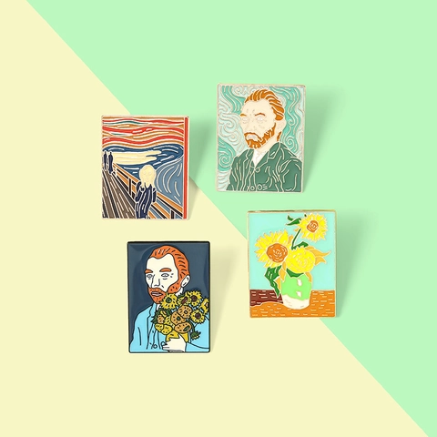 Legierung Kunst Emaille Pin Brosche Van Gogh Selbstporträt Sonnenblumen Der Schrei Meisterwerk Gemälde Künstlerische Abzeichen Schmuck