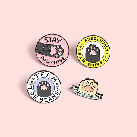 Cute Cartoon Cat Paw Enamel Pin Set Alloy Toe Beans Brooch Stay Pawsitive Letter Badge For Clothes Bags Jackets Accessories