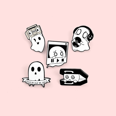 Cartoon Geist Legierung Brosche Emaille Pin Retro Musik Radio Kopfhörer Record Badge Für Rucksack Jacke Schmuck Geschenk