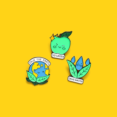 Eco Friendly Enamel Pins Set Save The Earth Go Green Save Water Cartoon Alloy Brooches Clothing Backpack Badge Gifts