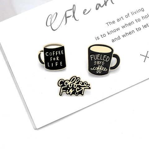 Creative Alloy Coffee Theme Enamel Brooch Personalized Coffee For Life Cup Pattern Enamel Pin Fashion Jewelry Lapel Badge Gift