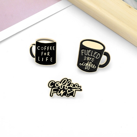 Creative Alloy Coffee Theme Enamel Brooch Personalized Coffee For Life Cup Pattern Enamel Pin Fashion Jewelry Lapel Badge Gift