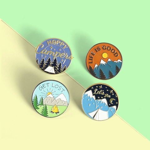 Creative Cartoon Outdoor Camping Enamel Pin Alloy Brooch Mountain Forest Tent Campfire Pins For Women Men Backpack Clothes Decoration