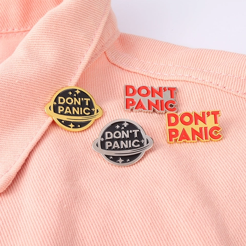 Don't Panic Lettering Enamel Pin Alloy Planet Space Badge Creative Jewelry Brooch Gift For Backpack Clothes For Men Women