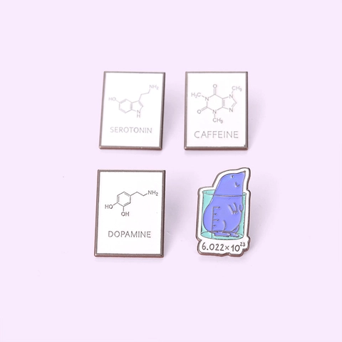 Minimalist Science Chemistry Formula Alloy Enamel Pin Dopamine Caffeine Serotonin Mole Badge Fashion Jewelry Lapel Pin Gift
