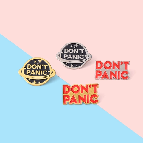 Mode Legierung Emaille Brosche Pin Don't Panic Schriftzug Abzeichen Planet Stern Form Reversnadel Für Kleidung Rucksack