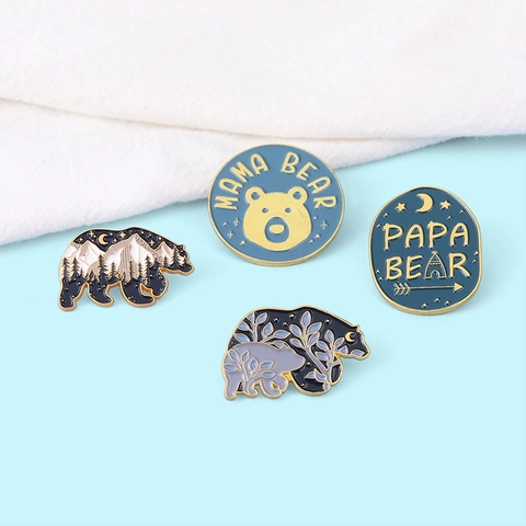 Creative Cartoon Snow Mountain Bear Enamel Pin Personalized Nature Night Scene Alloy Brooch Lapel Badge For Clothes Jewelry