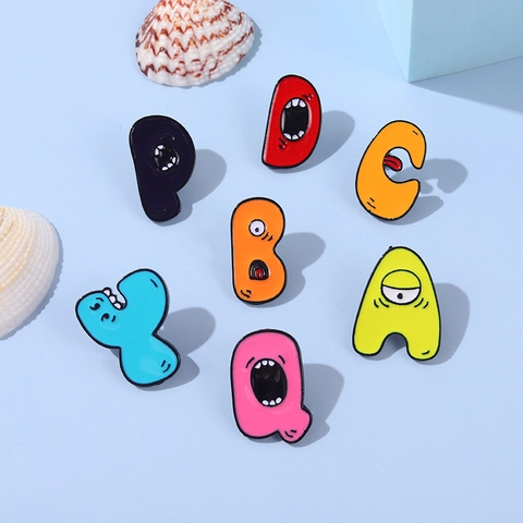 Alphabet Monster Enamel Pin Cartoon Letter A-Z Brooch Alloy Baked Lacquer Badge Personalized Backpack Clothing Accessory Gift For Kids Teens