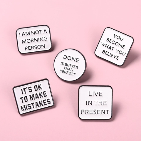 Motivational Quote Enamel Pin Badge Set Minimalist Black White Alloy Brooches For Clothing Lapel Decoration Men Women Jewelry