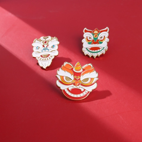 Spilla in Lega e Smalto a Forma di Testa di Danza del Leone in Stile Cinese Pin per Decorazione Revers Abbigliamento Gioielli Vintage
