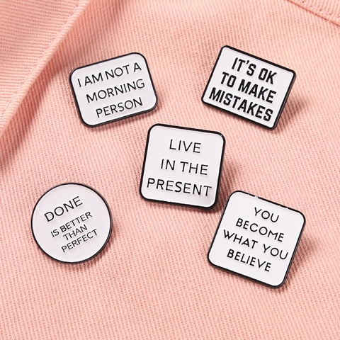 Minimalist Alloy Enamel Pin Brooch For Women Men Inspirational English Letter Print Badge For Backpack Clothes Accessory