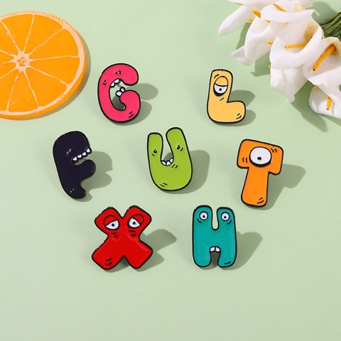Alphabet Monster Enamel Pin Cartoon Letter A-Z Brooch Alloy Baked Lacquer Badge Personalized Backpack Clothing Accessory Gift For Kids Teens