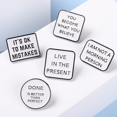 Motivational Quote Enamel Pin Badge Set Minimalist Black White Alloy Brooches For Clothing Lapel Decoration Men Women Jewelry