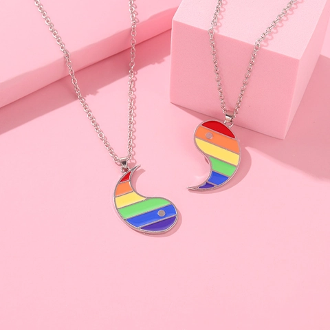 Creative Rainbow Tai Chi Yin Yang Splicing Pendant Necklace For Couples Friends Alloy Enamel LGBTQ Pride Jewelry Gift